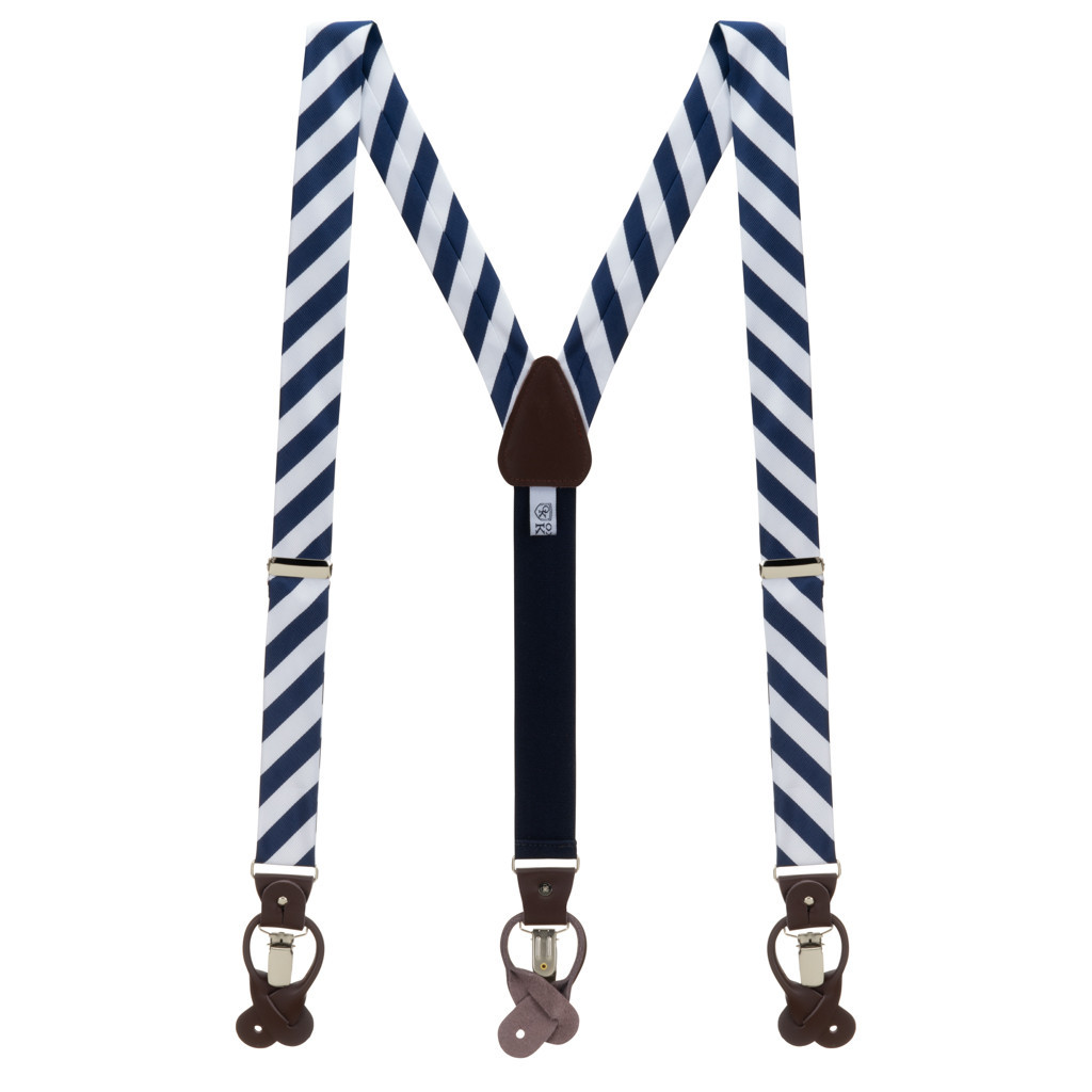 Tie and Suspender Sets - Navy & White Bold Stripe by Oxford Kent