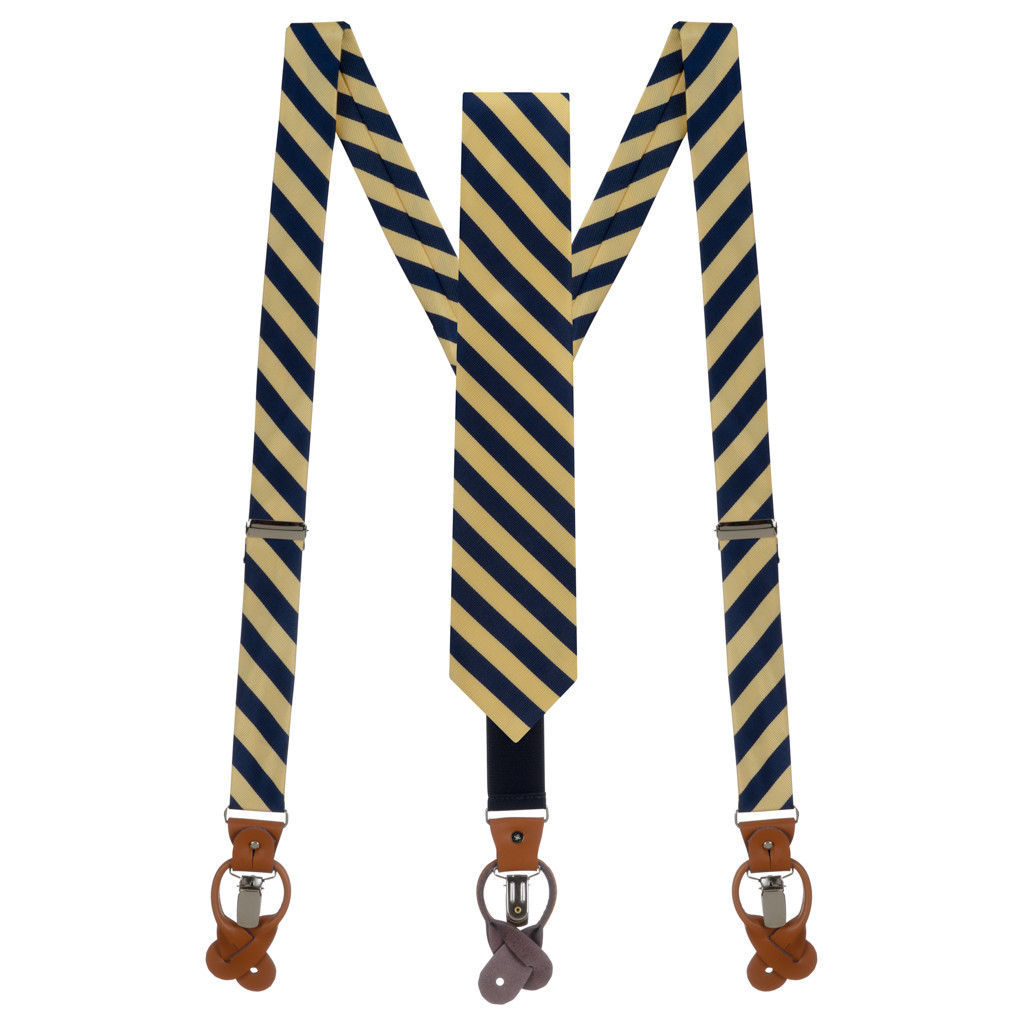 Necktie and Suspender Set in Corn & Navy Bold Stripe