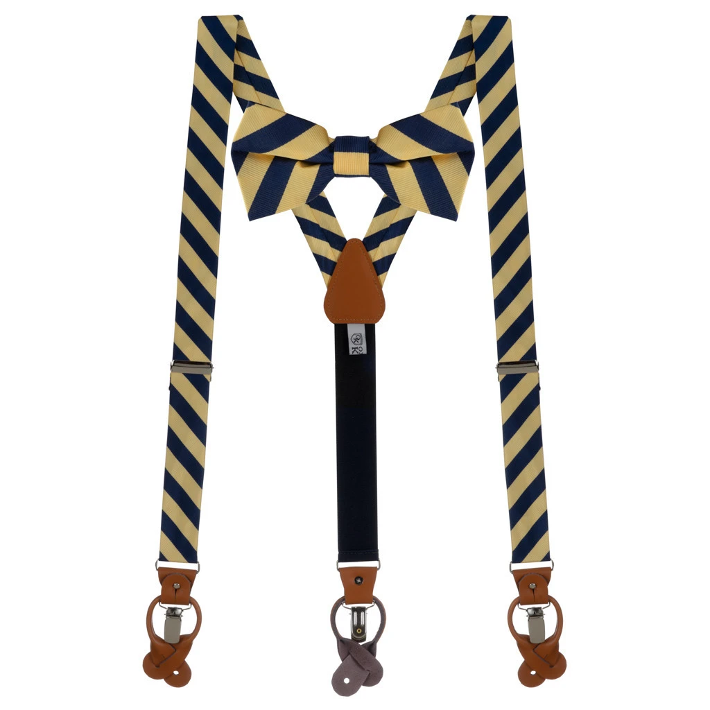 Bow Tie and Suspender Set in Corn & Navy Bold Stripe