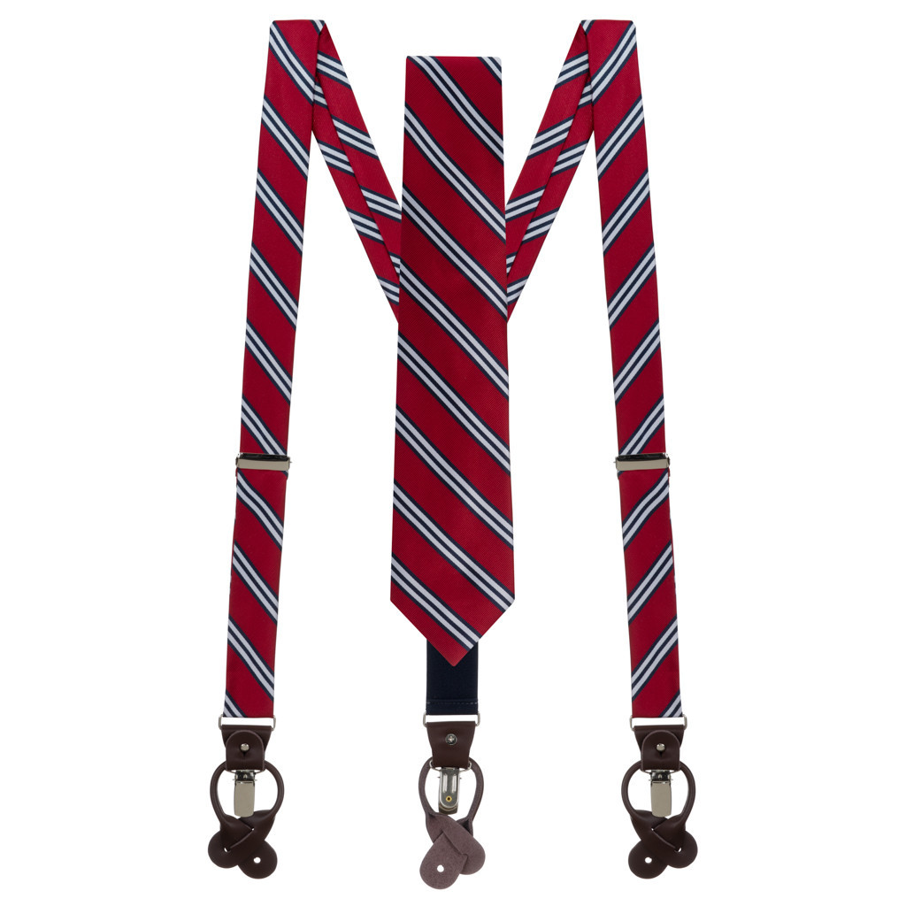 Tie and Suspender Sets Red & Navy Multi Stripe by Oxford Kent