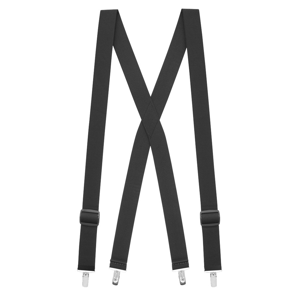 1-Inch Wide Undergarment Suspenders - BLACK - Nickel Clip - Full View