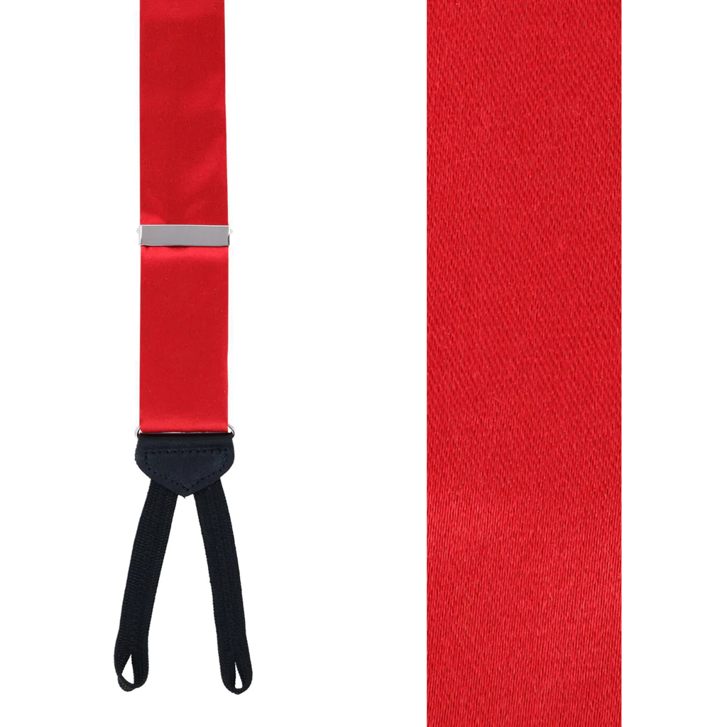Silk Suspenders 1.5-Inch Wide Runner End Suspender in Red - Front View
