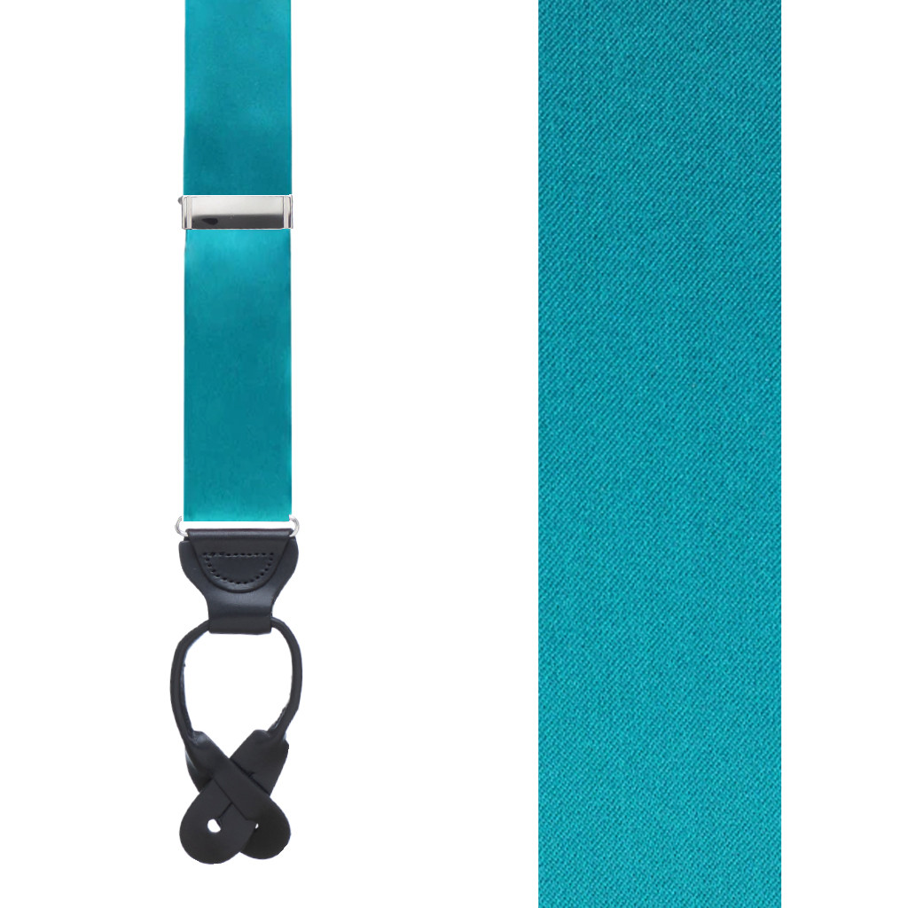 Bangkok Silk Button Suspenders in Teal - Front View