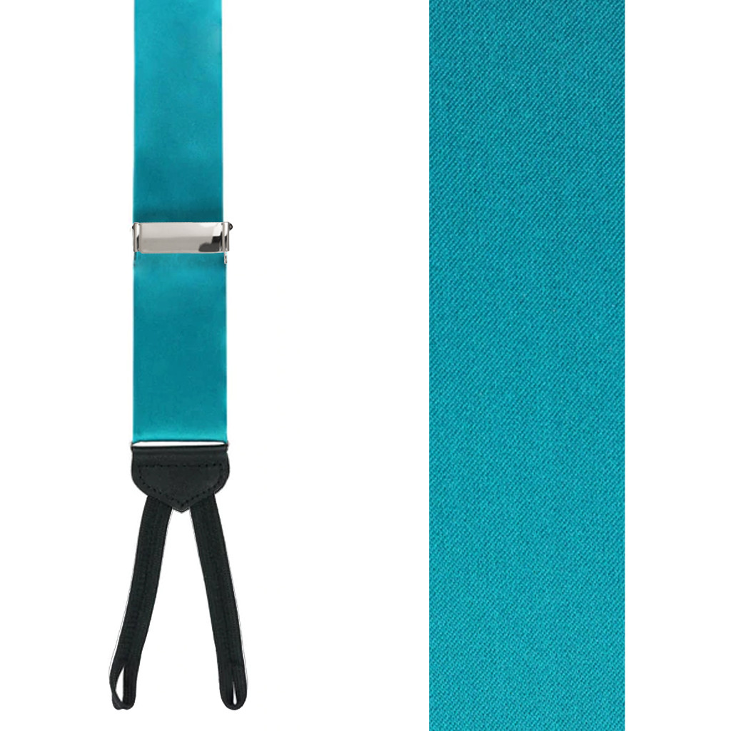 Runner End Silk Suspenders 1.38-Inch Wide in Teal - Front View