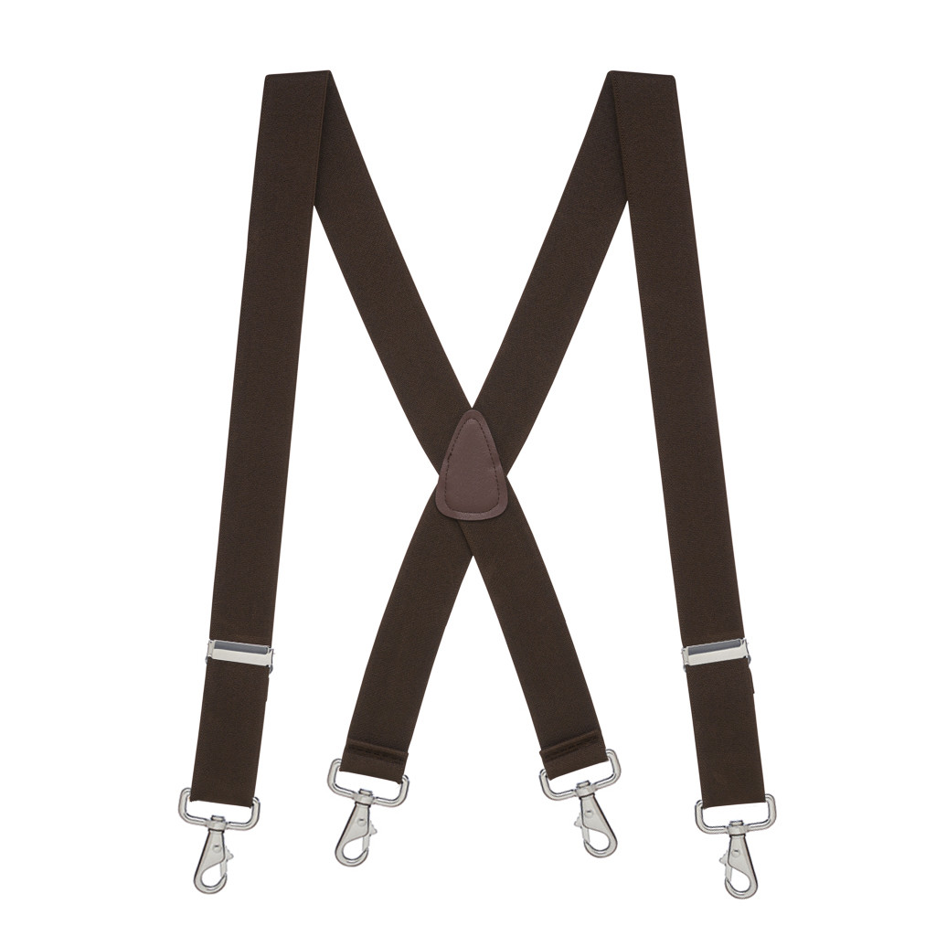 1.5 Inch Wide X-BACK Trigger Snap Suspenders in Brown - Full View