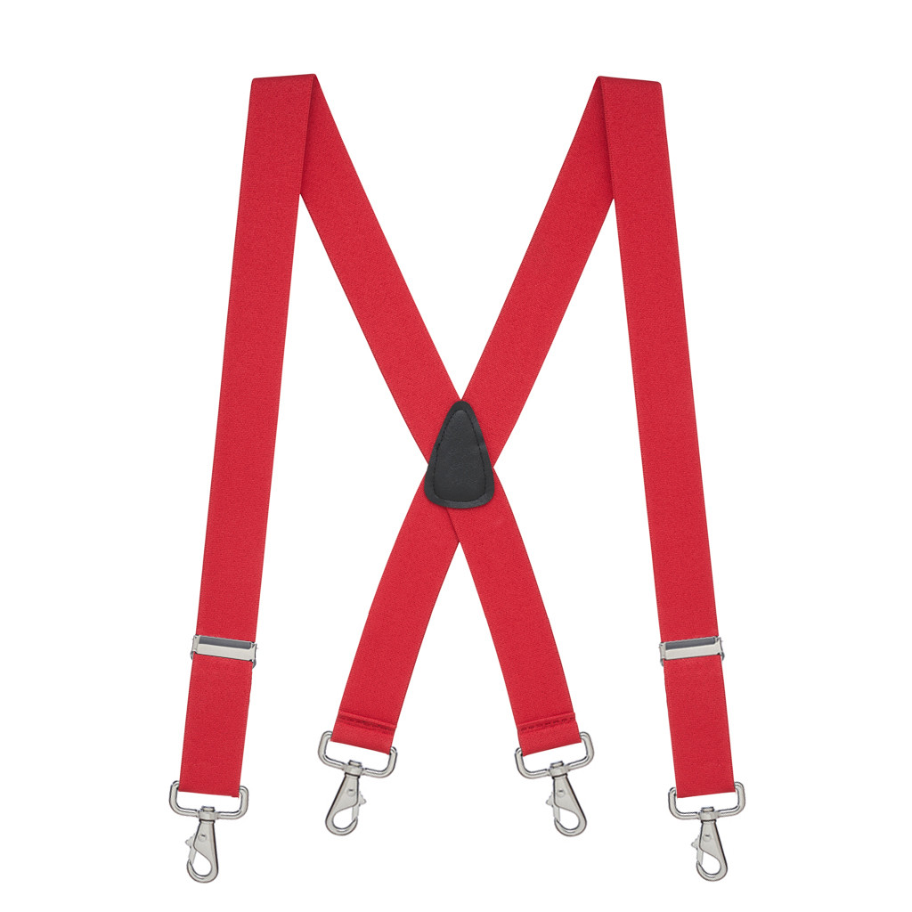 1.5 Inch Wide X-BACK Trigger Snap Suspenders in Red - Full View