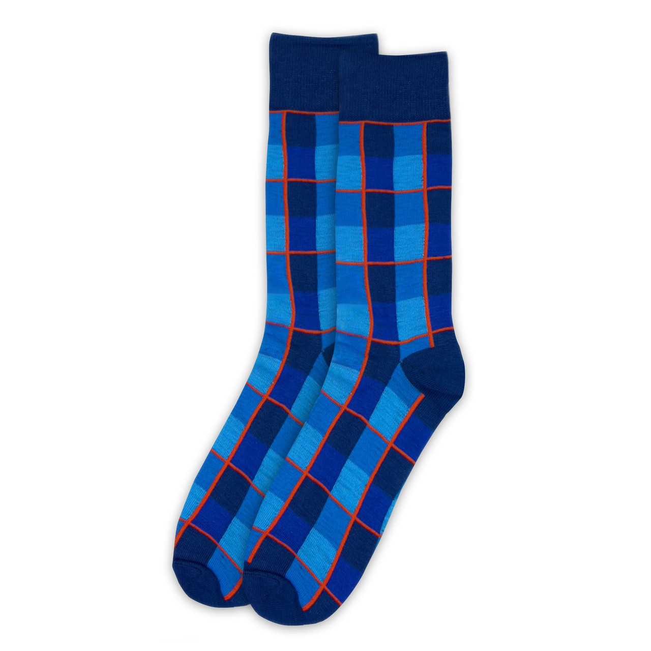 Men's Blue Squares Grid Lines Crew Socks