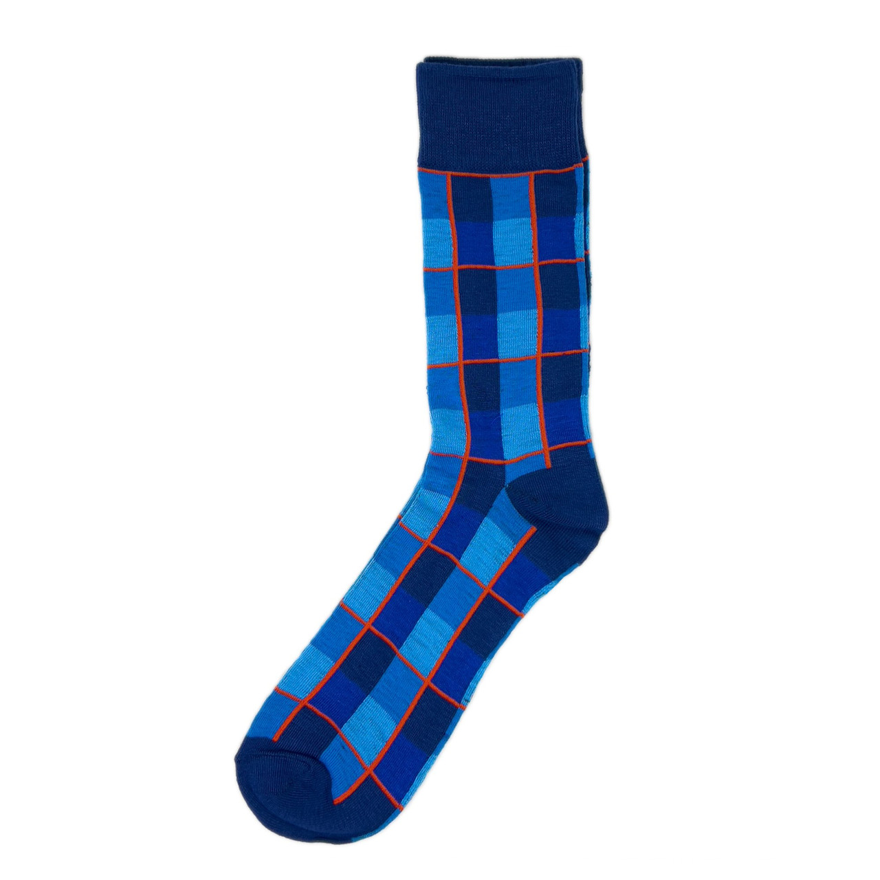Men's Blue Squares Grid Lines Crew Socks
