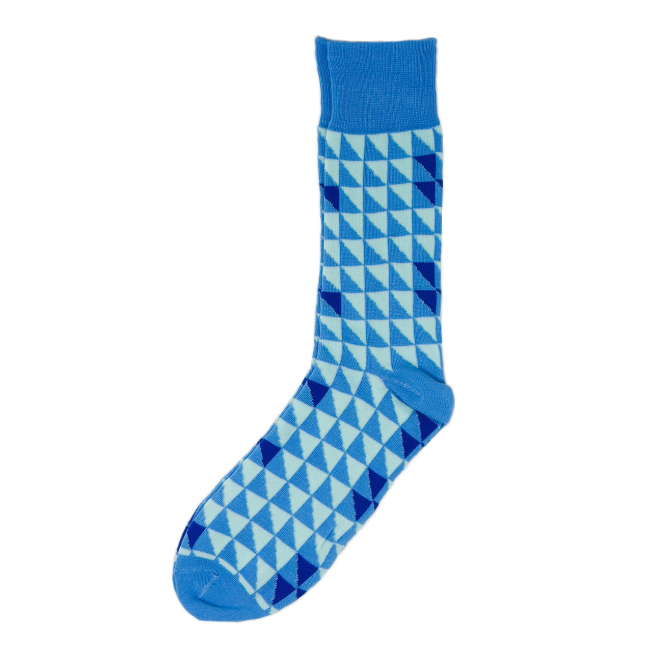 Men's Blue Aqua Triangle Shapes Crew Socks