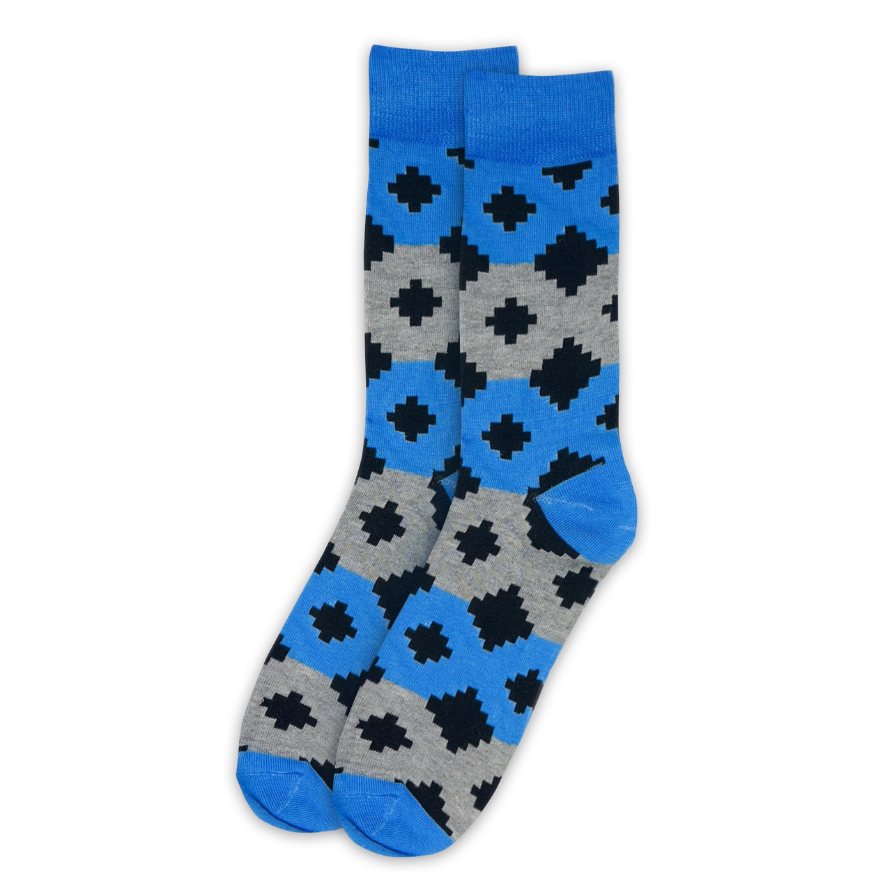 Men's Blue Gray Black Fun Shapes Crew Socks