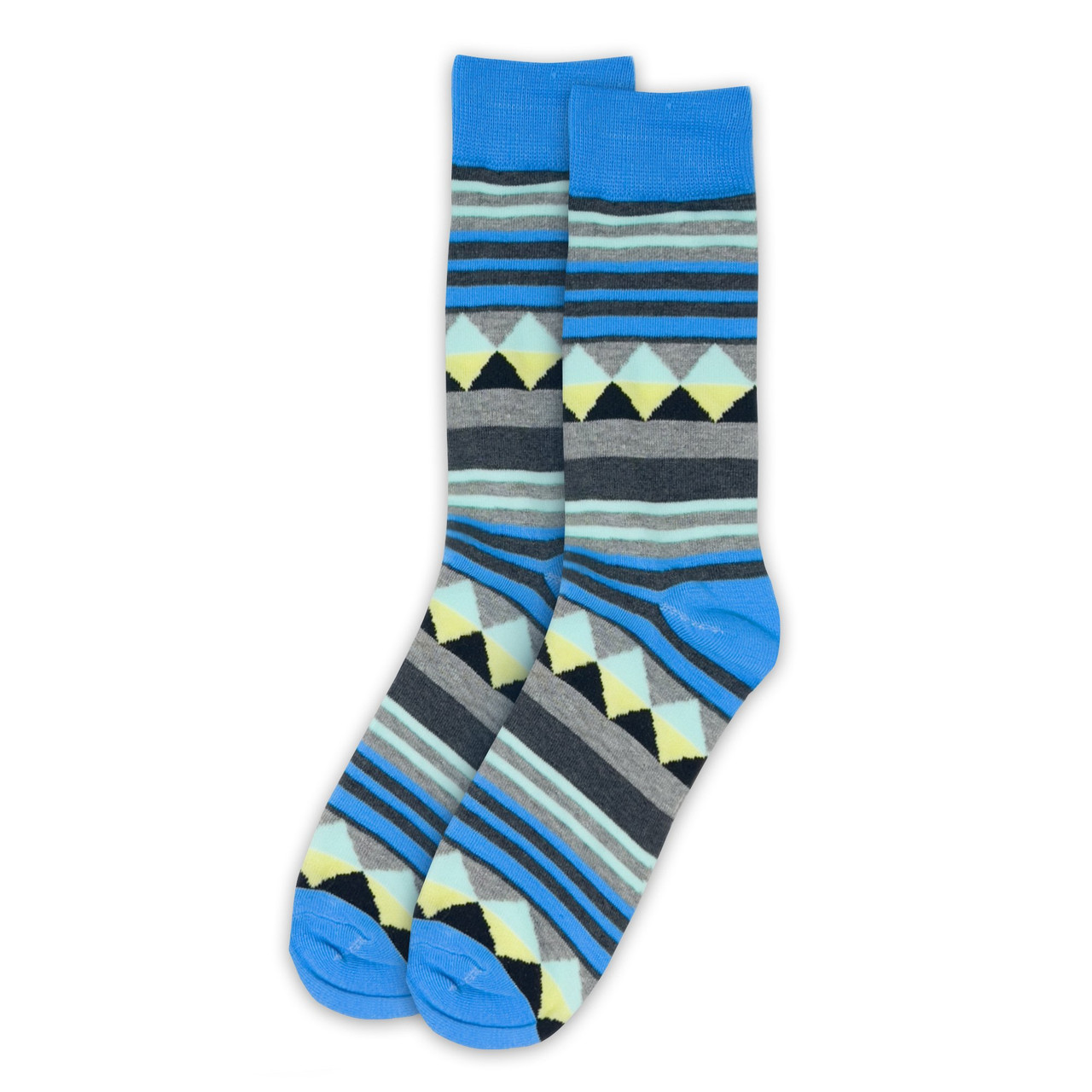 Men's Blue Gray Black Diamond Stripes Crew Socks