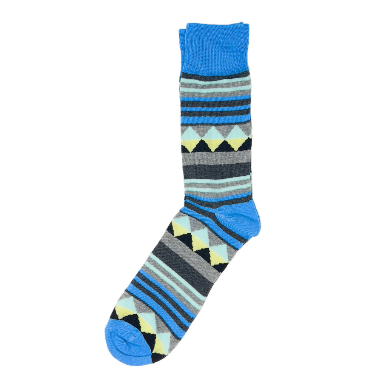 Men's Blue Gray Black Diamond Stripes Crew Socks