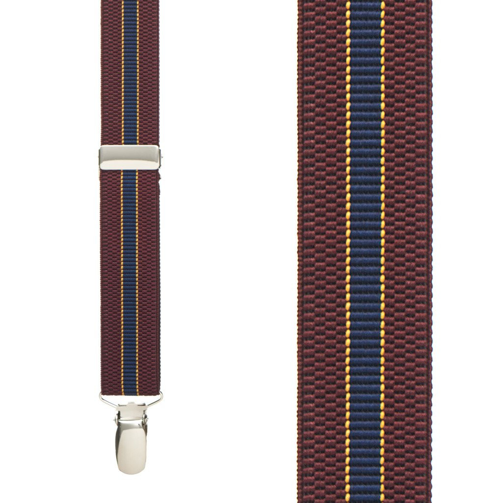 BURGUNDY/NAVY Striped Suspenders - 1 Inch Wide