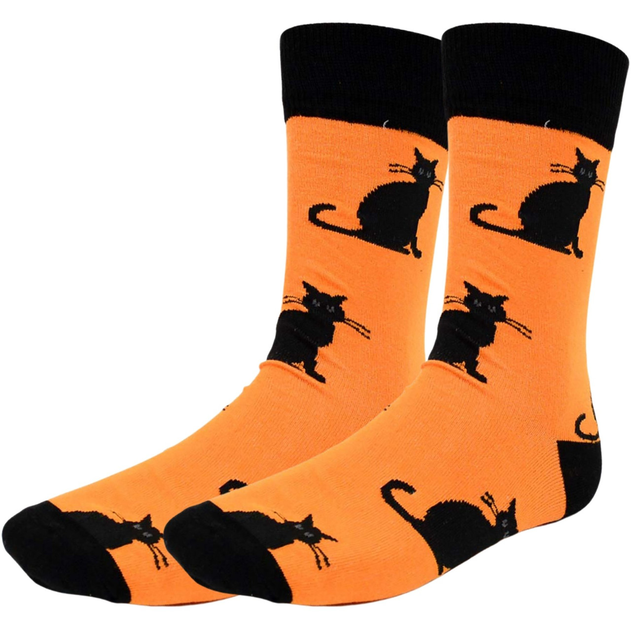 スクラップブッキング　ハロウィン　クリスマス　コテージカッツ Men's Spooky Black Cat Pattern Crew Socks – Halloween