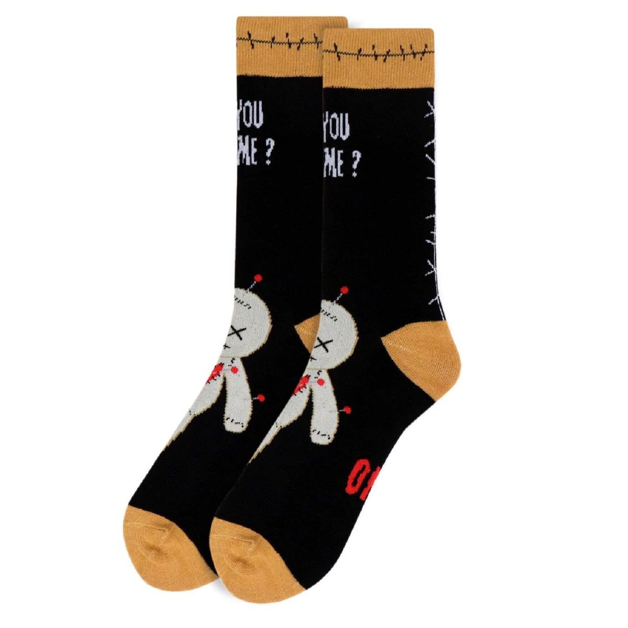 Spooky Style: Men’s Voodoo Doll Crew Socks in Midnight Black