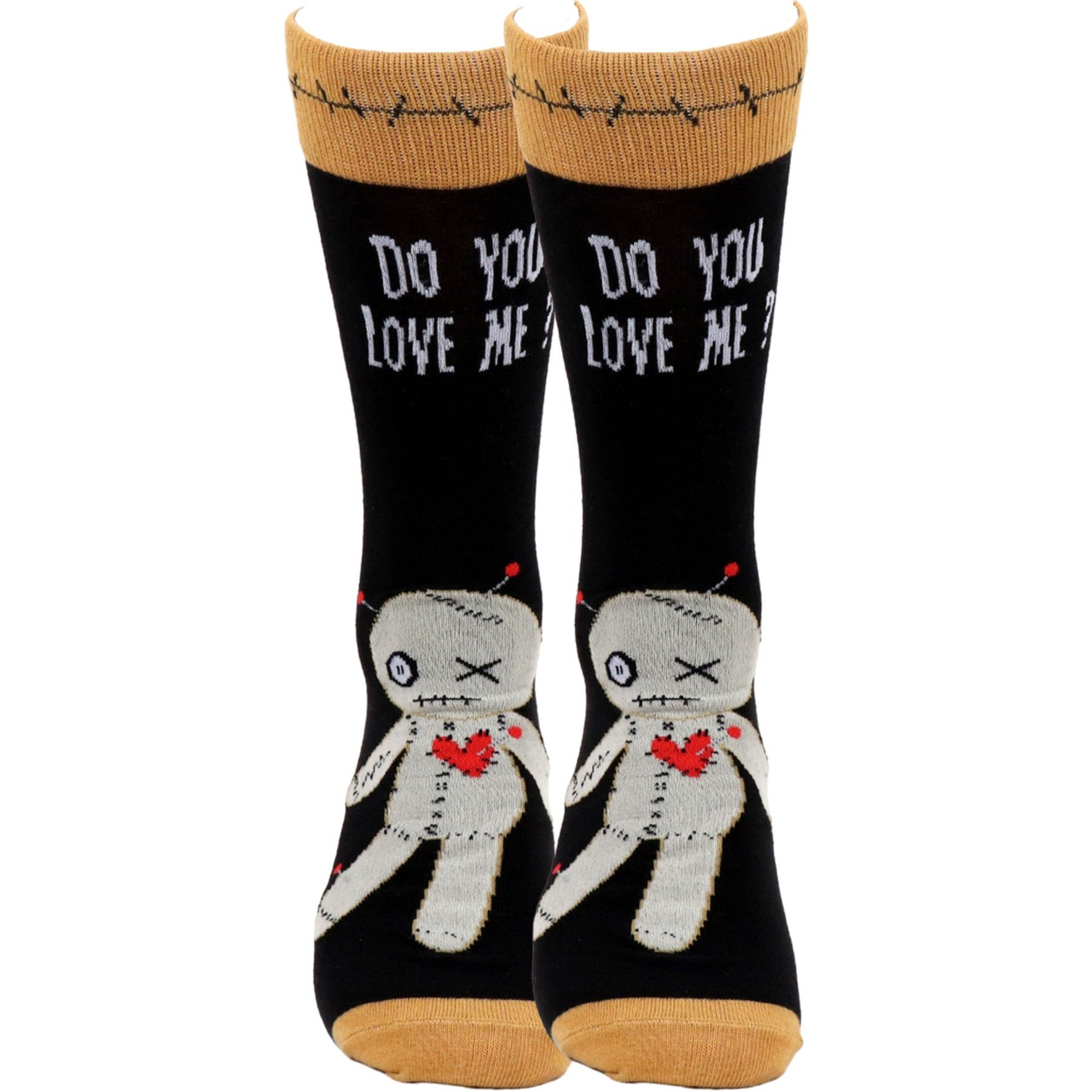 Spooky Style: Men’s Voodoo Doll Crew Socks in Midnight Black
