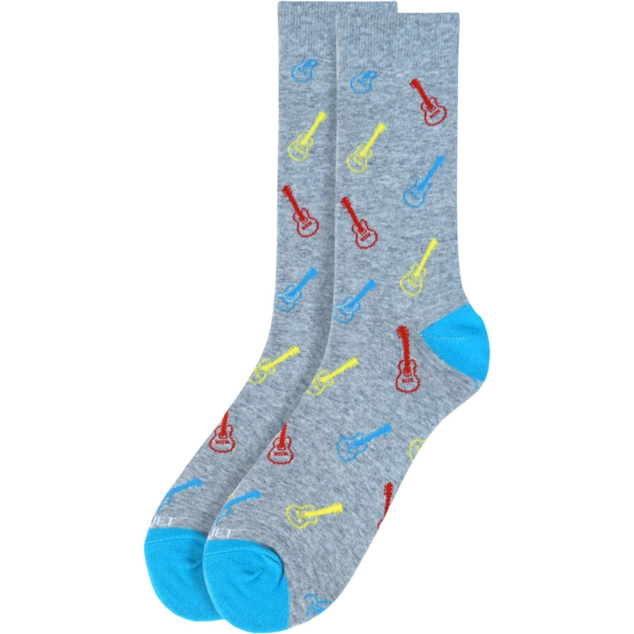 Men's Premium Light Gray Crew Socks with Mini Guitar Print