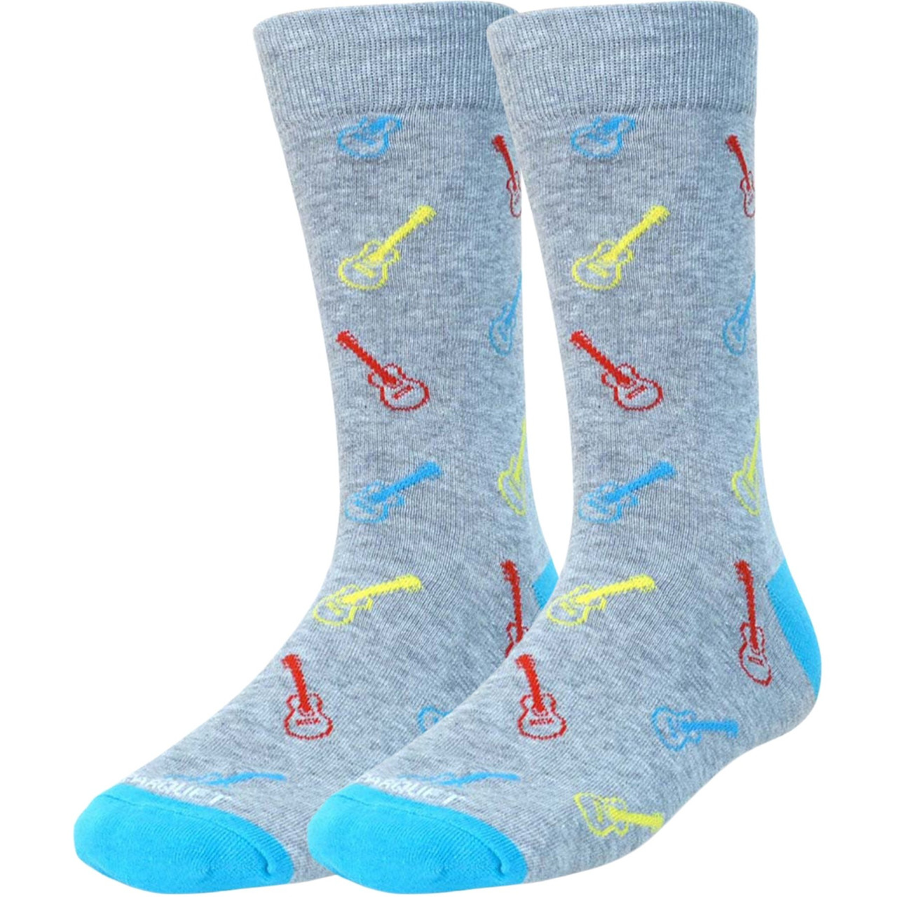 Men's Premium Light Gray Crew Socks with Mini Guitar Print