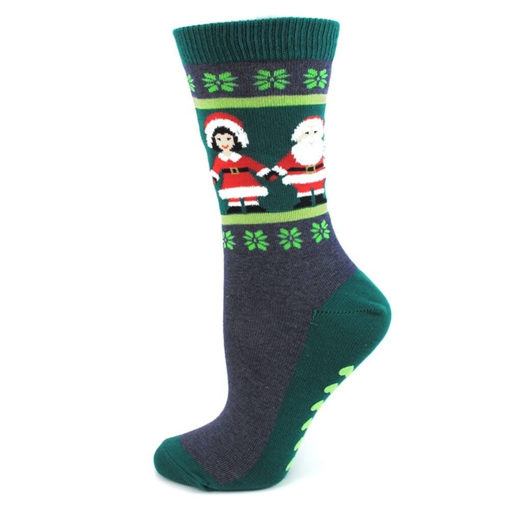Whimsical Mr. & Mrs. Claus Heather Denim Socks for Women – Festive Fun for the Holidays!