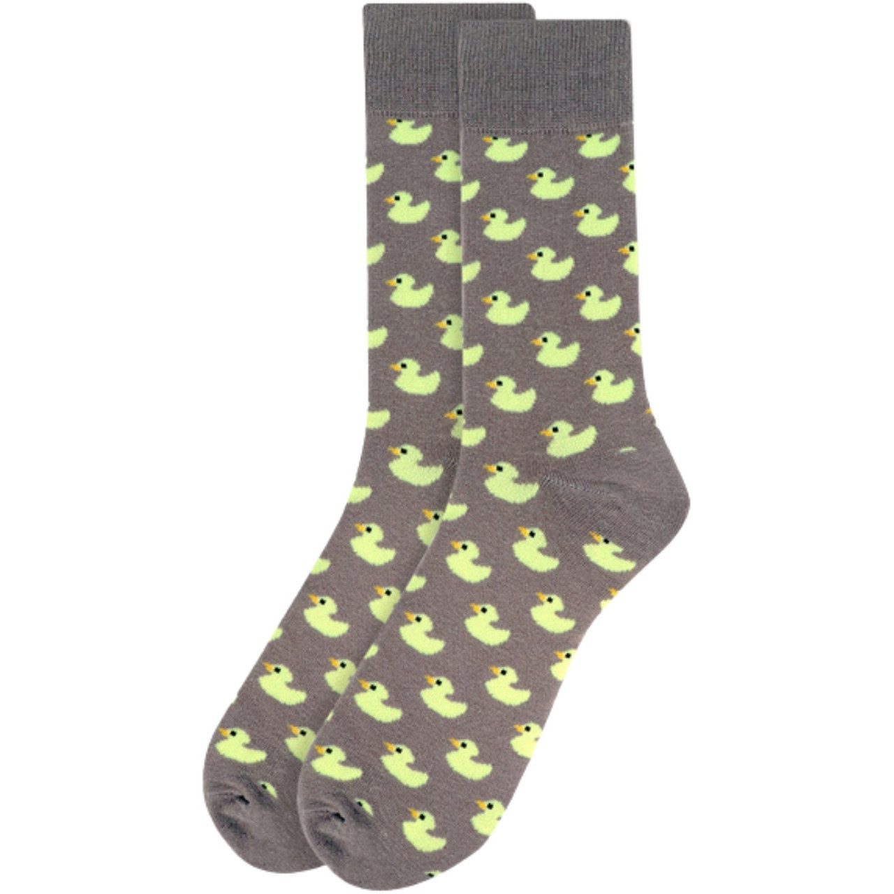 Men's Quirky Duckling Crew Socks: Cheerful Gray and Yellow Design