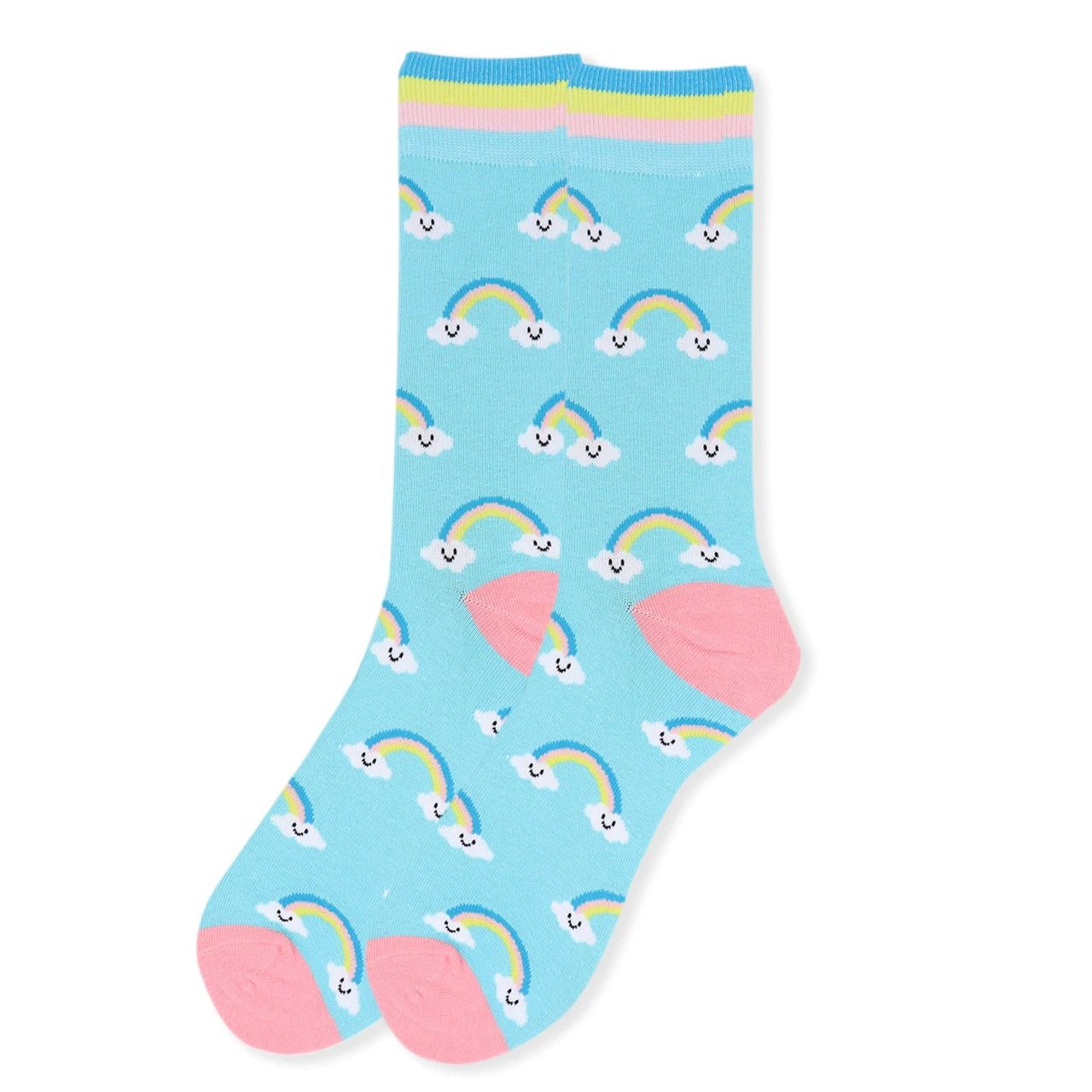 Joyful Blue Smiley Rainbow Crew Socks for Men