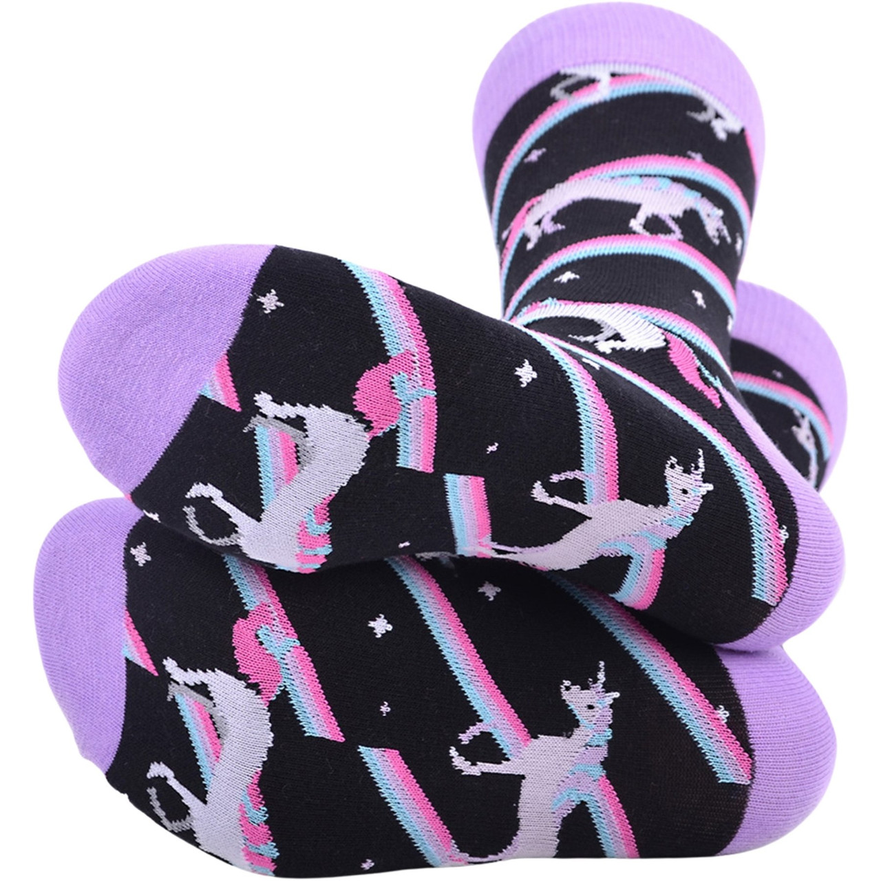 Men's Black Crew Socks with a Unicorn Design