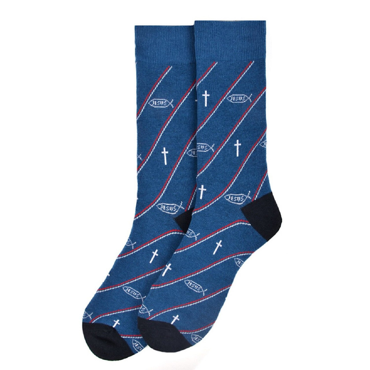 Men's Blue Crew Socks with a Jesus Graphic