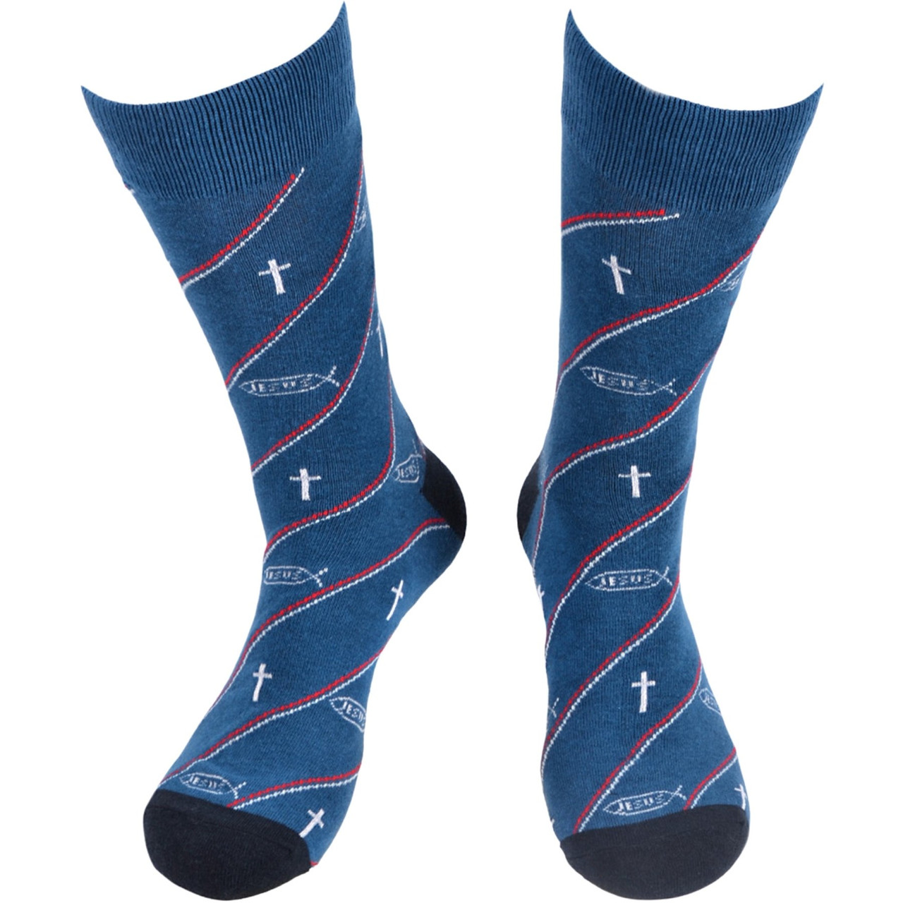 Men's Blue Crew Socks with a Jesus Graphic