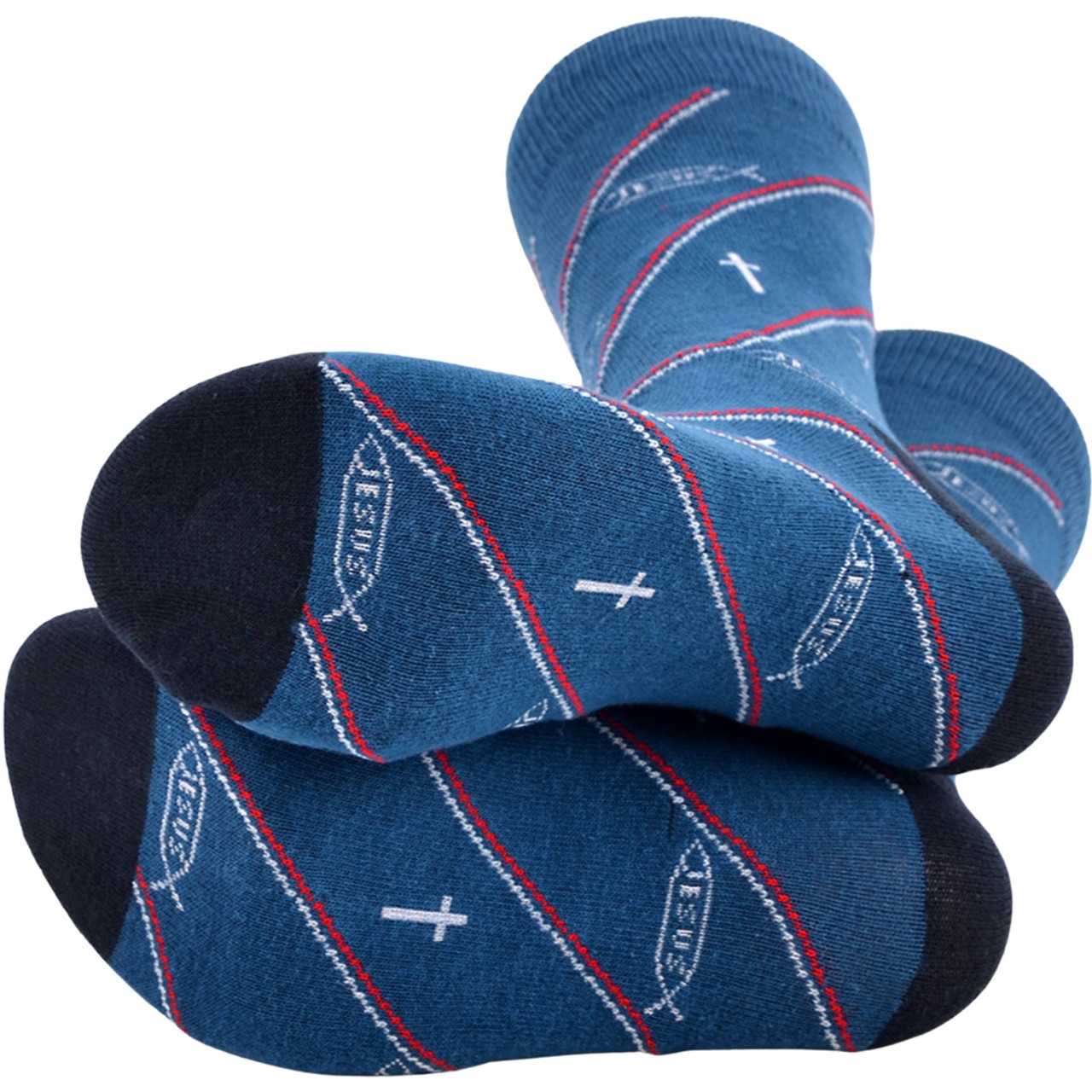 Men's Blue Crew Socks with a Jesus Graphic
