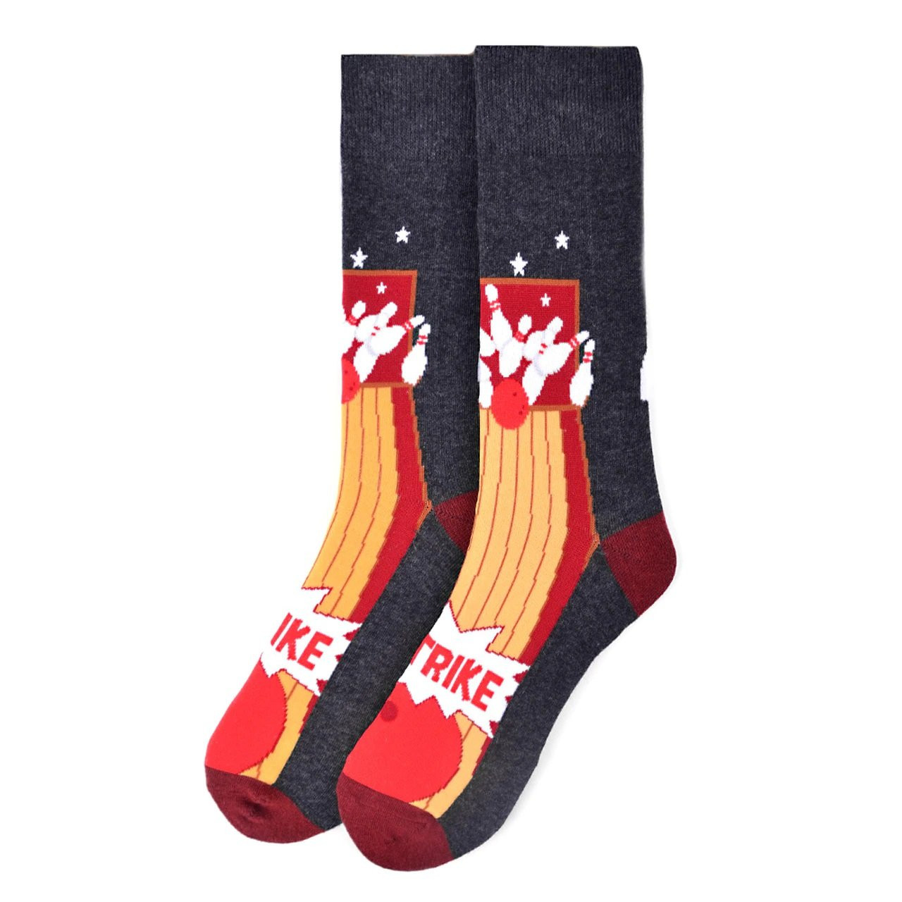 Men's Crew Socks with Bowling Strike Design - Charcoal