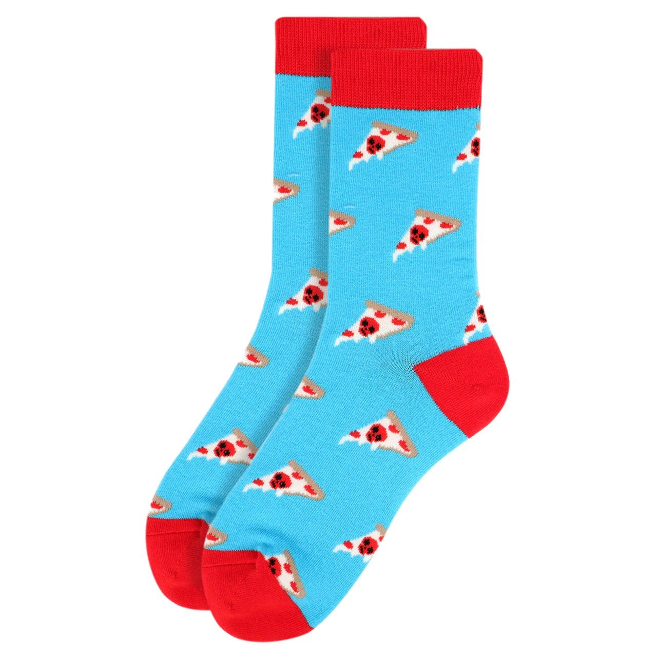 Blue Novelty Crew Socks for Men Featuring Pizza Slices