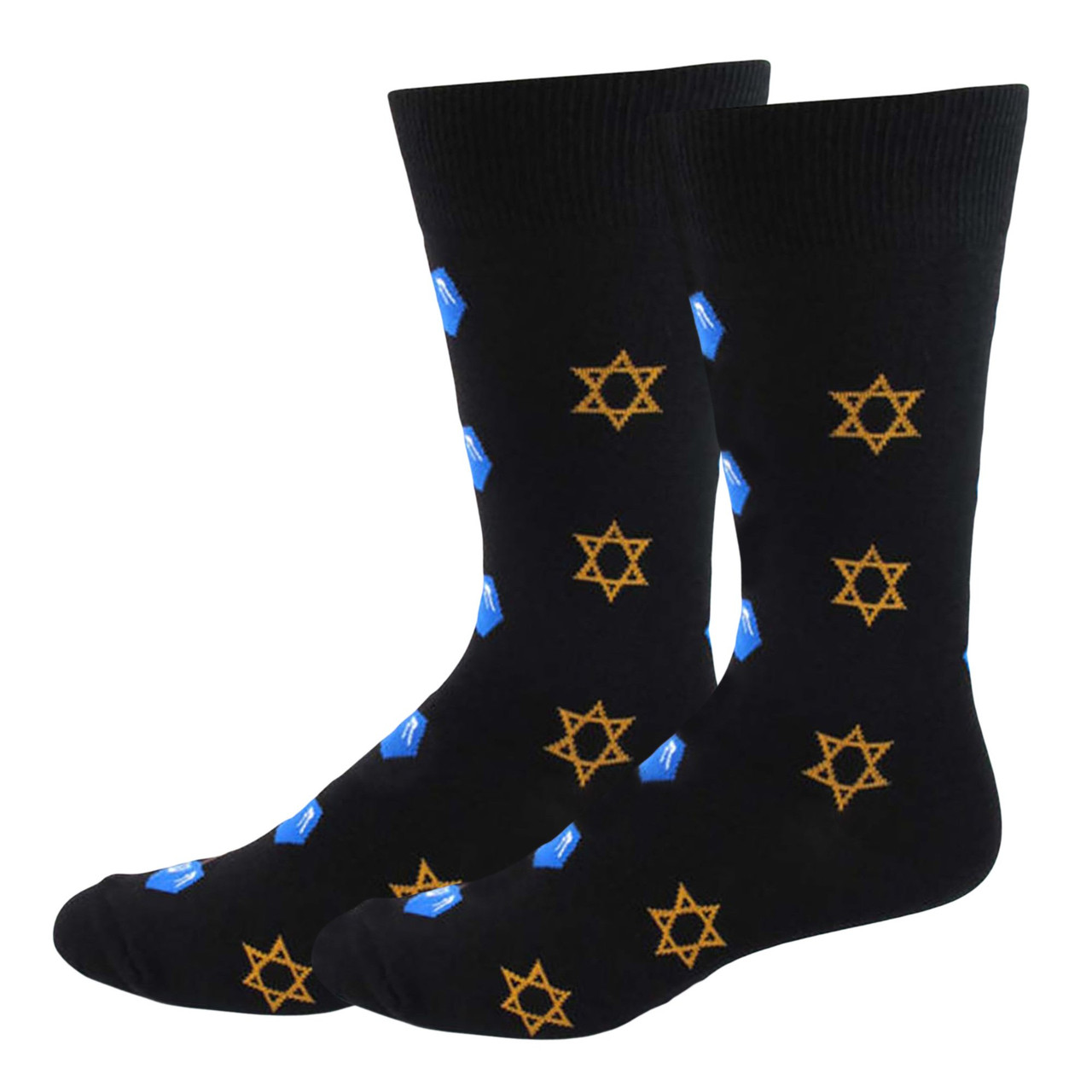 Men's "Festival of Lights" Crew Socks – Stylish Black with Star of David & Dreidel Design!