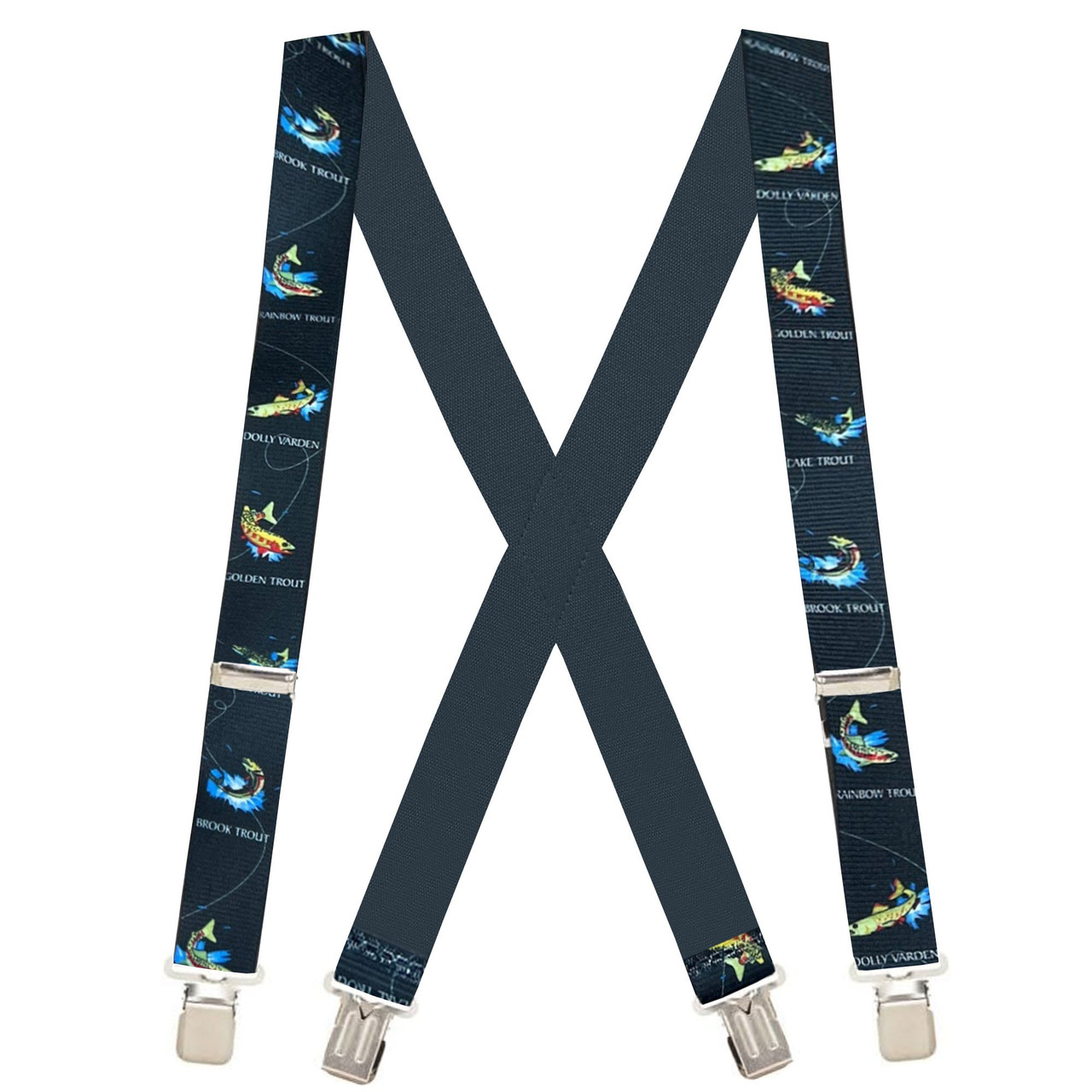 Trout On Black X-Back Suspenders - 1 1/2" Width, 48" Length