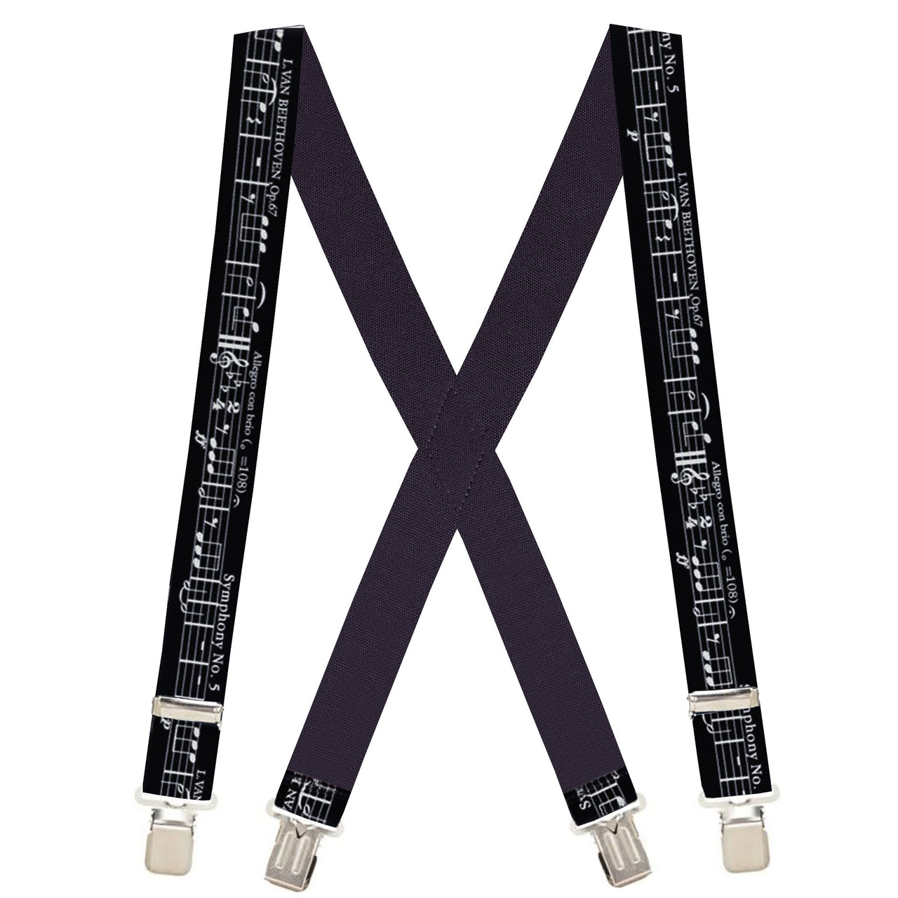 Beethoven On Black X-Back Suspenders - 1 1/2" Width, 48" Length