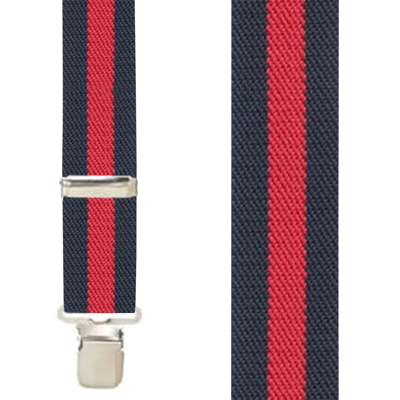 Navy Red Stripped X-Back Suspenders - 1 1/2" Width, 48" Length