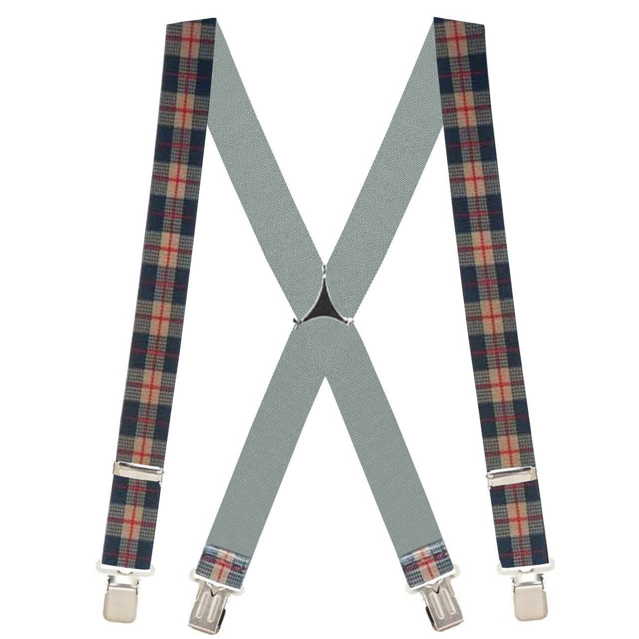 Beige Plaid X-Back Suspenders - 1 1/2" Width, 48" Length