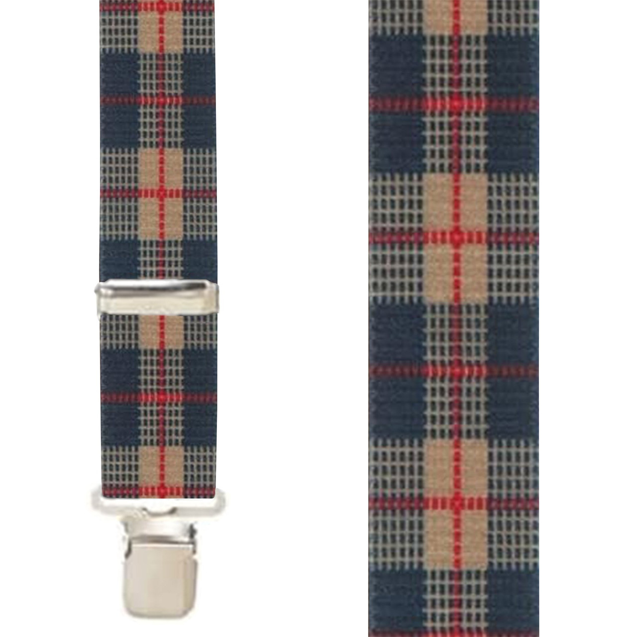 Beige Plaid X-Back Suspenders - 1 1/2" Width, 48" Length