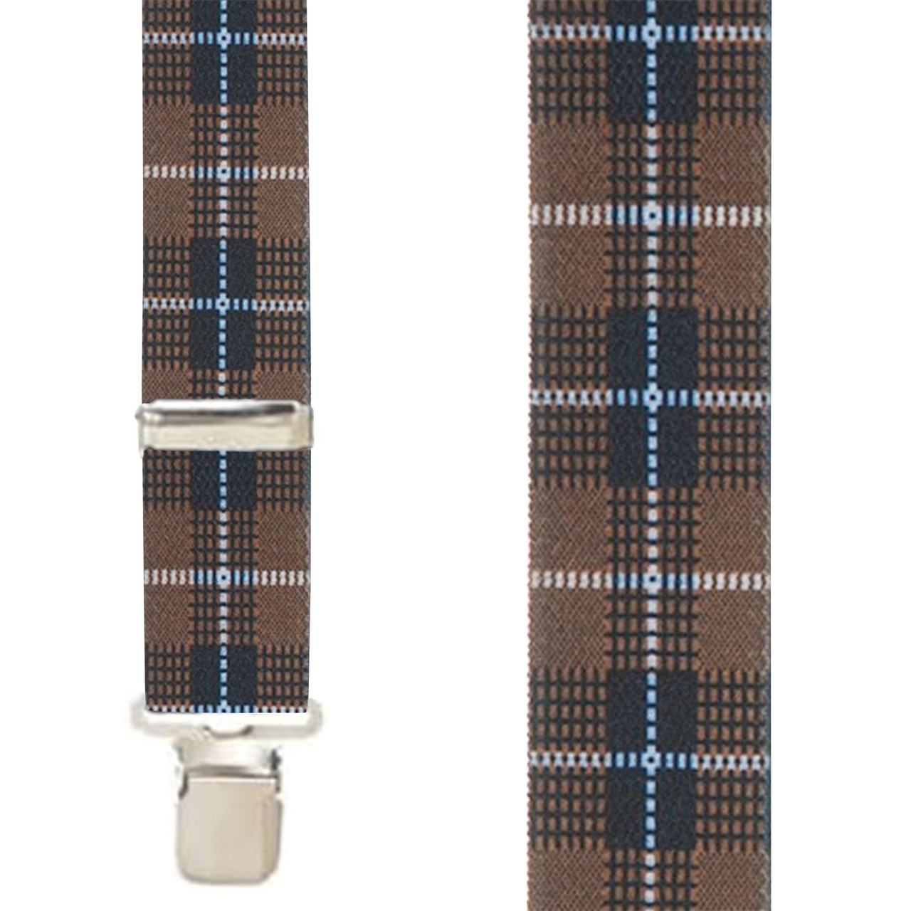 Brown Plaid X-Back Suspenders - 1 1/2" Width, 48" Length