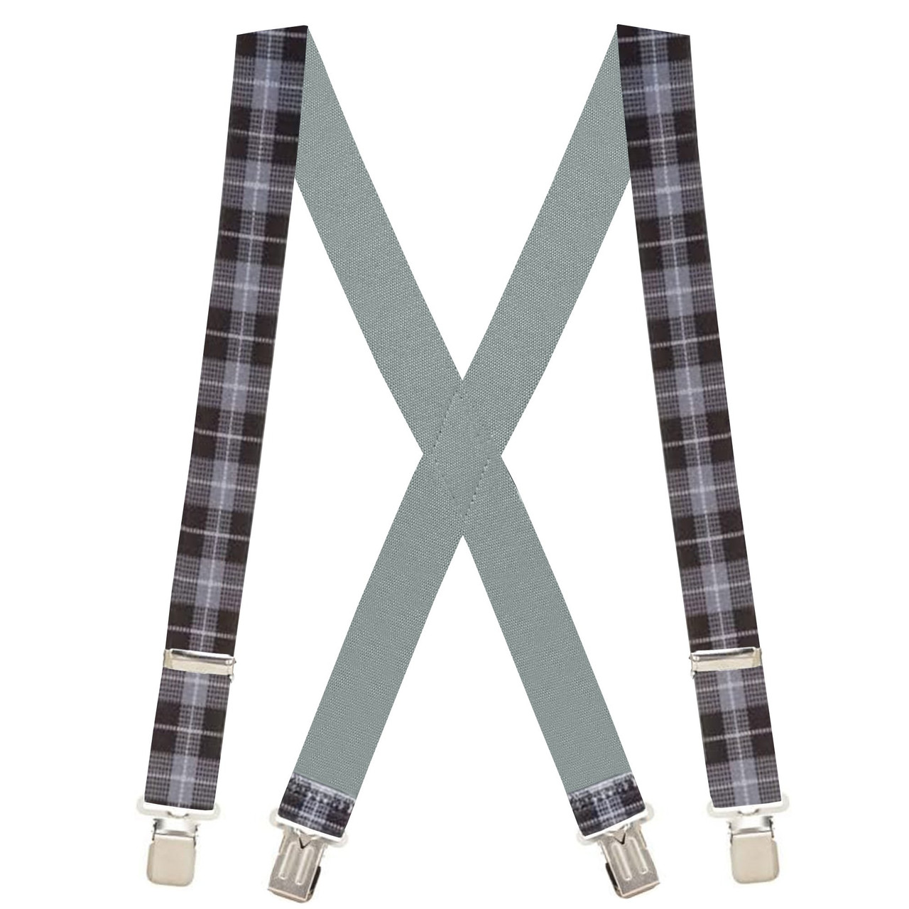 Gray Plaid X-Back Suspenders - 1 1/2" Width, 48" Length