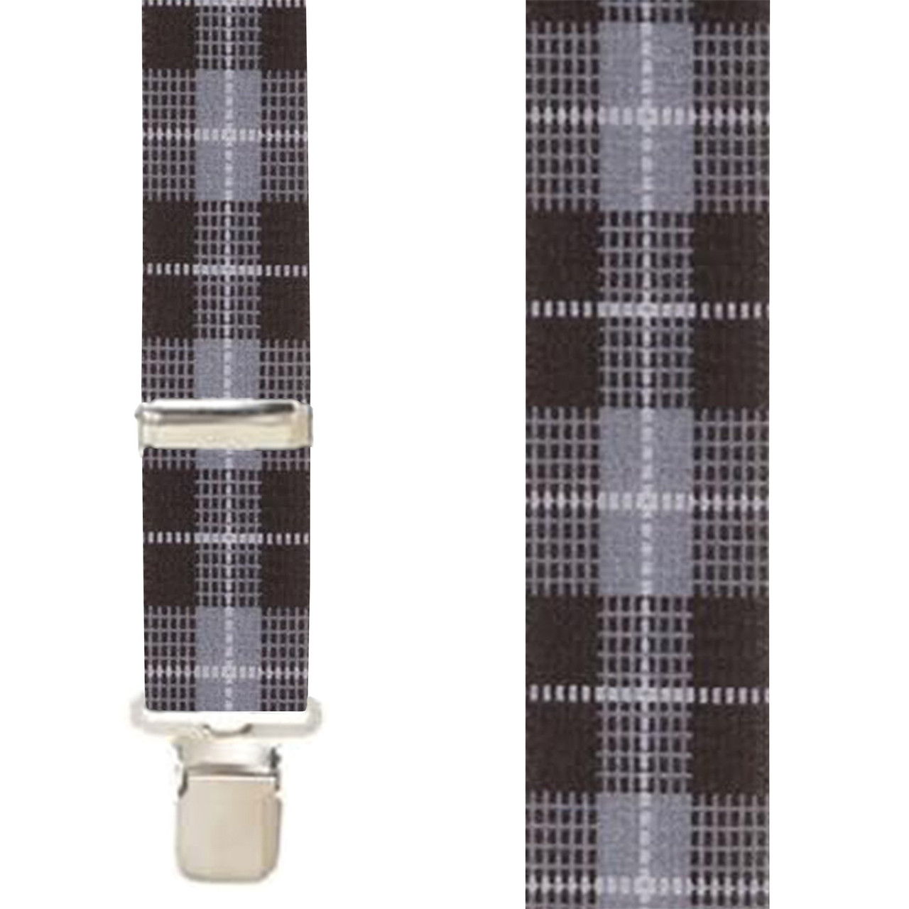 Gray Plaid X-Back Suspenders - 1 1/2" Width, 48" Length