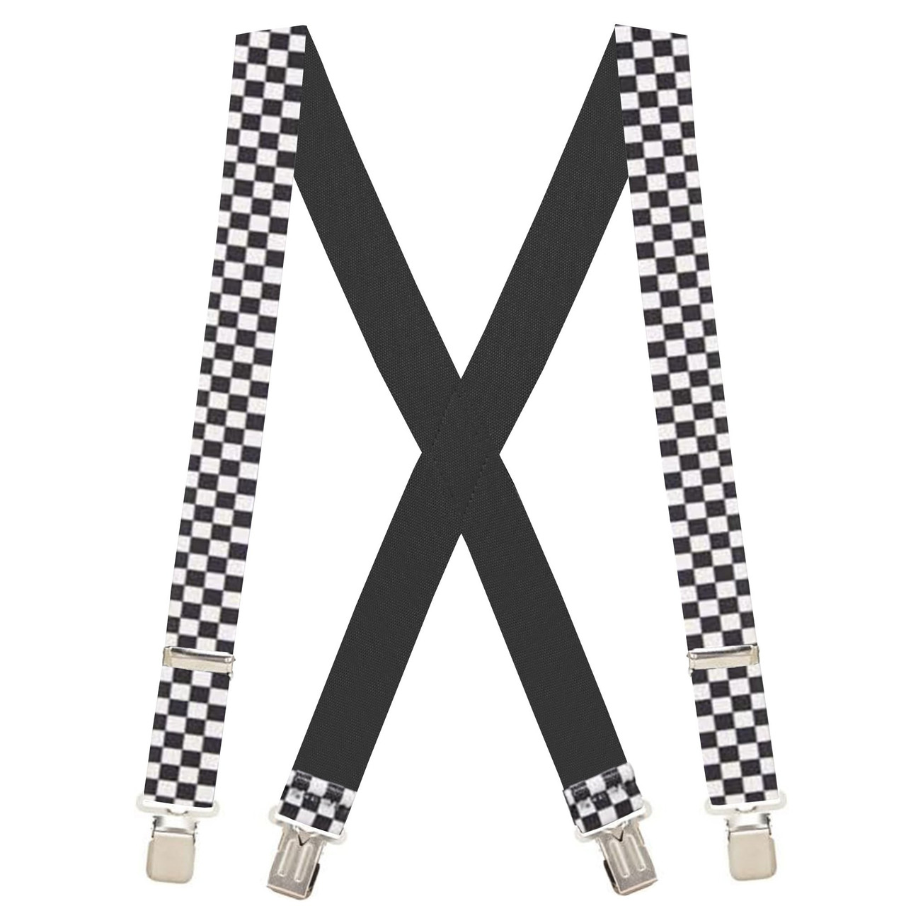 Black & White Checkered X-Back Suspenders - 1 1/2" Width, 48" Length
