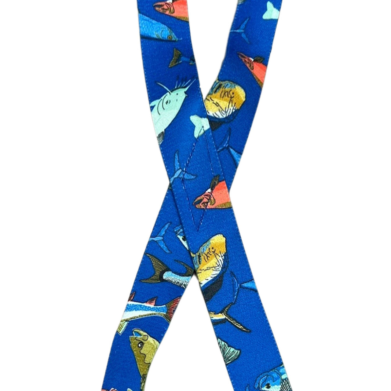 Fish On Blue X-Back Suspenders - 1 1/2" Width, 48" Length
