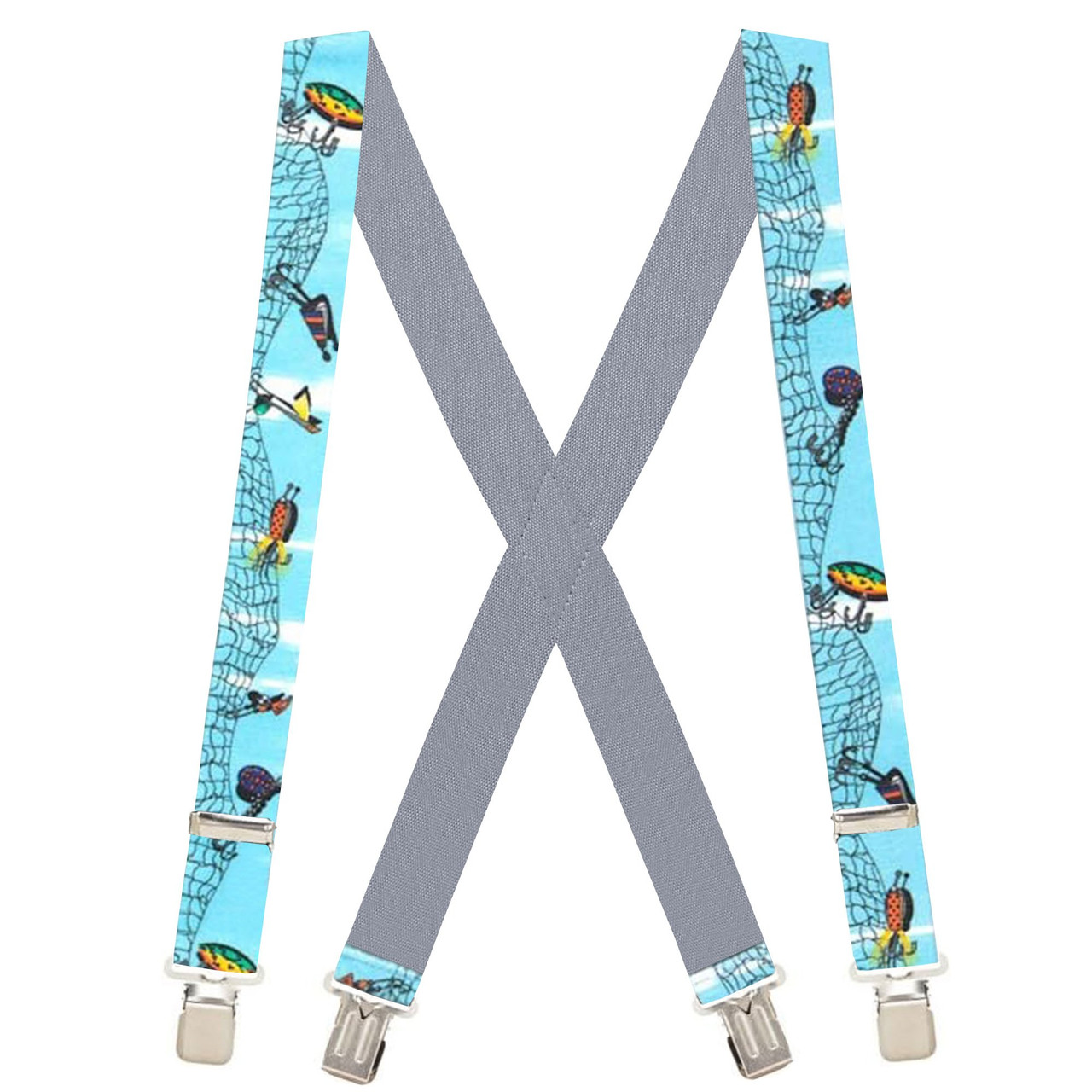 Lures On Blue X-Back Suspenders - 1 1/2" Width, 48" Length