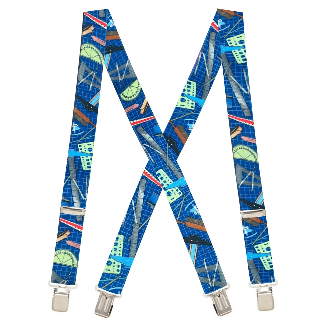 Math Tools On Blue X-Back Suspenders - 1 1/2" Width, 48" Length