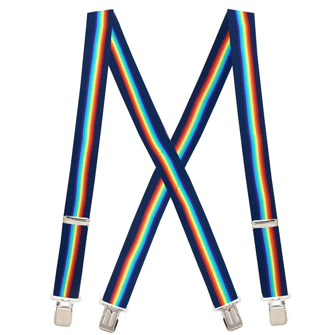 Navy-Rainbow X-Back Suspenders - 1 1/2" Width, 48" Length