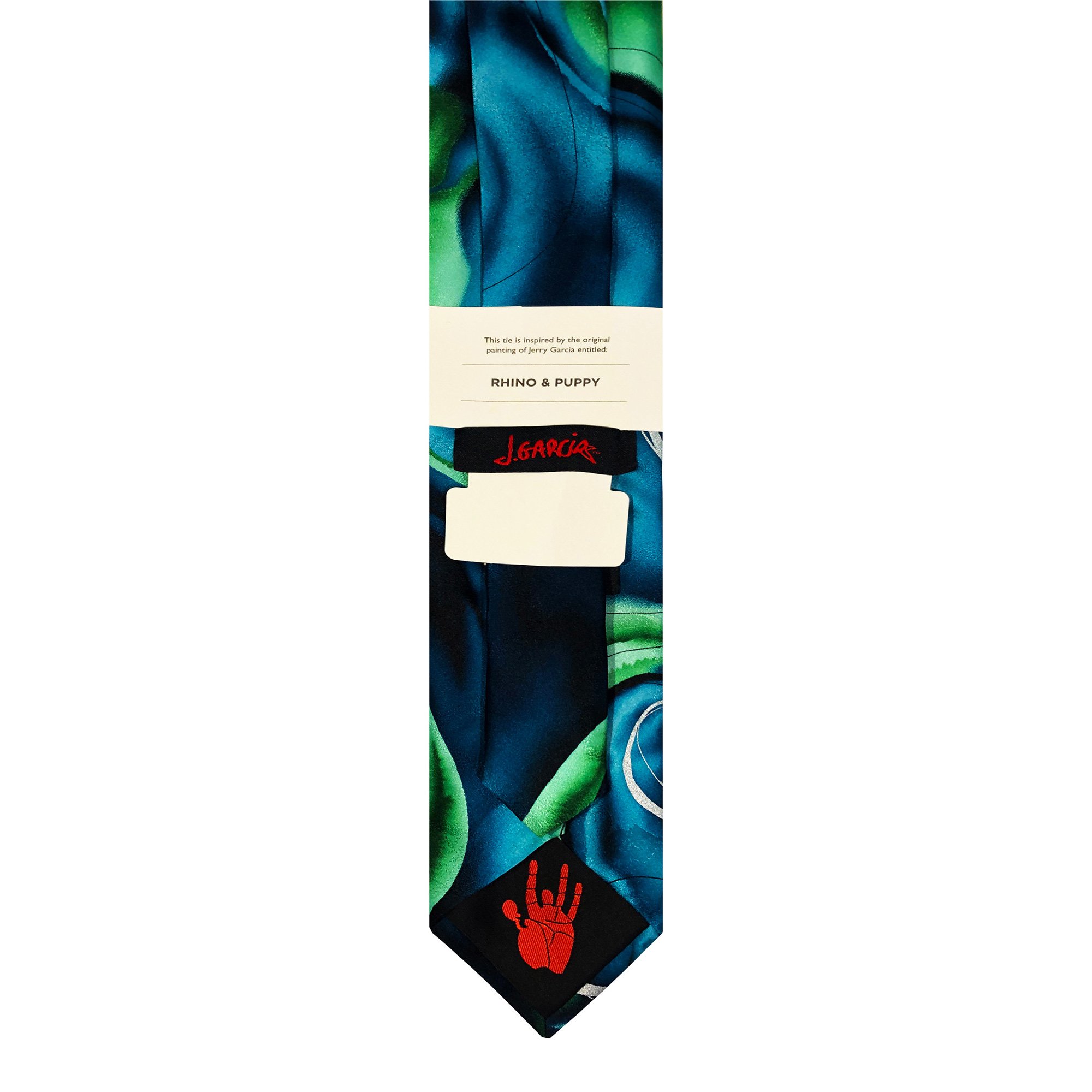 Jerry Garcia Signature Edition Men's Rhino and Puppy Art Neck Tie - Teal