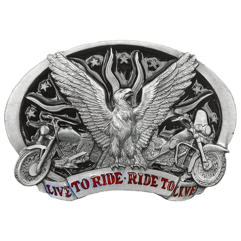 Ride Wild with Eagle and Bike Spirit Belt Buckle - Black/Brown