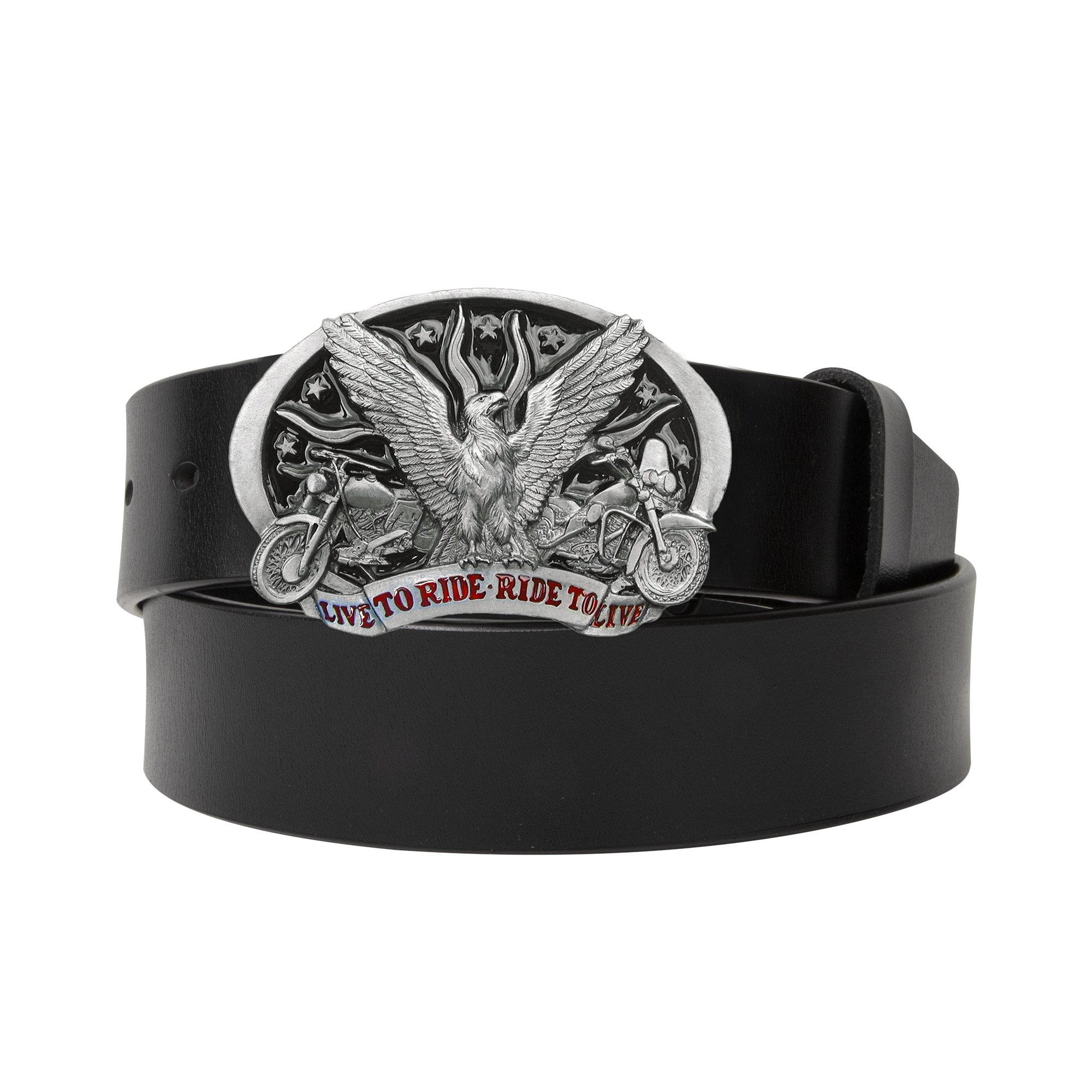 Ride Wild with Eagle and Bike Spirit Belt Buckle - Black/Brown