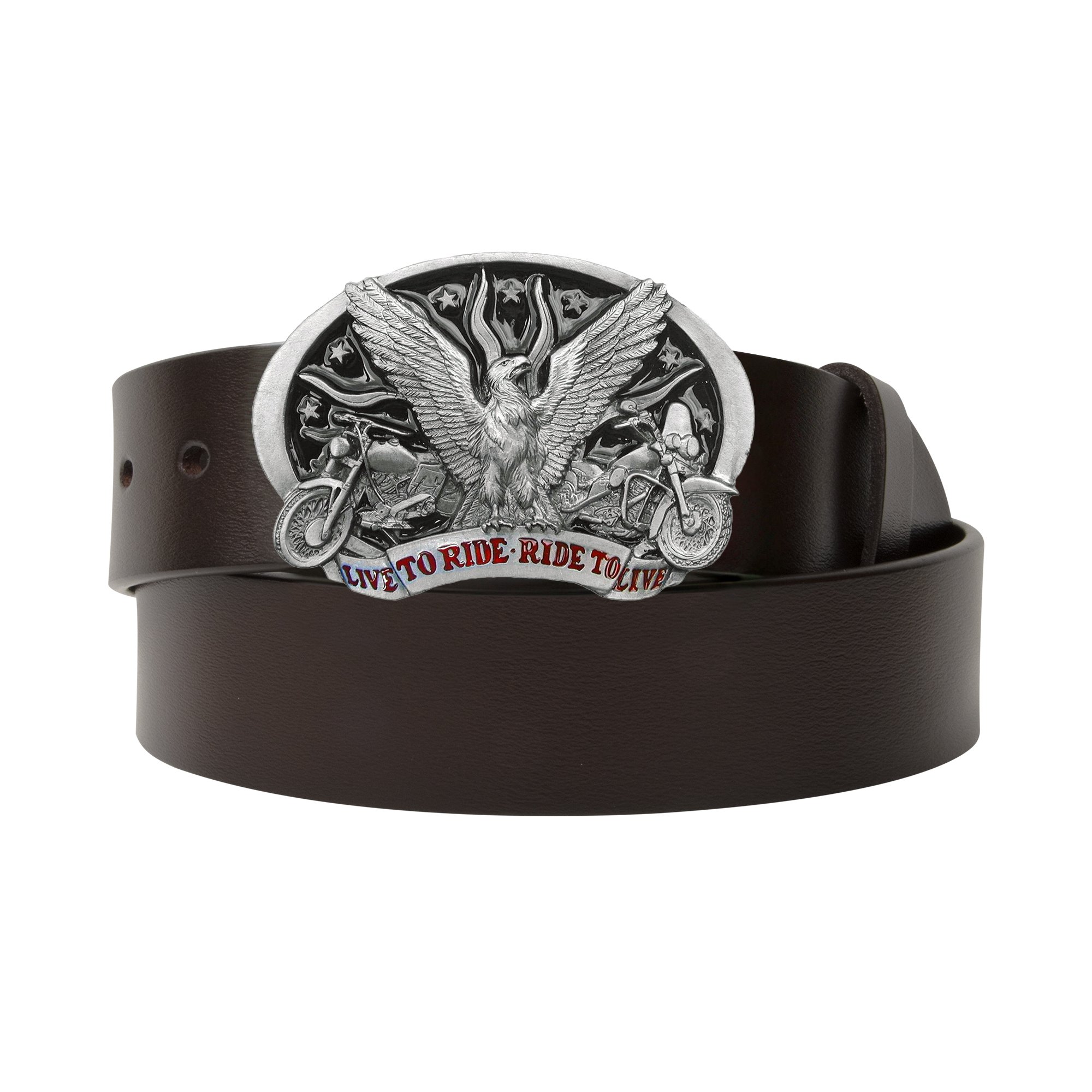 Ride Wild with Eagle and Bike Spirit Belt Buckle - Black/Brown