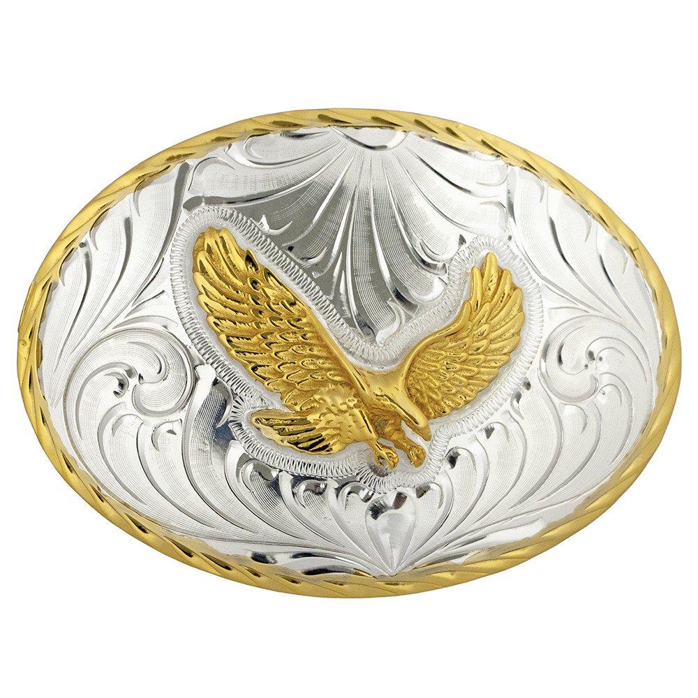 German Silver Eagle Emblem Belt Buckle - Black/Brown
